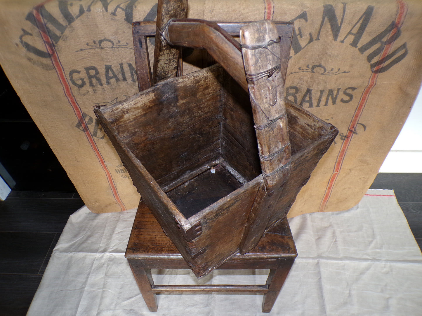 Beautiful rustic farm-made square bucket