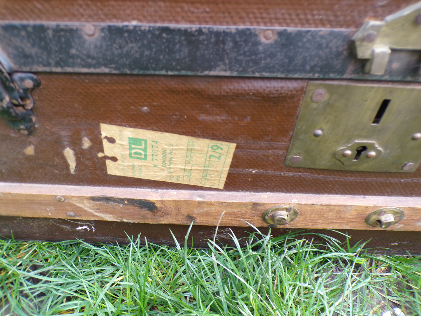 Vintage steamer trunk with flat lid