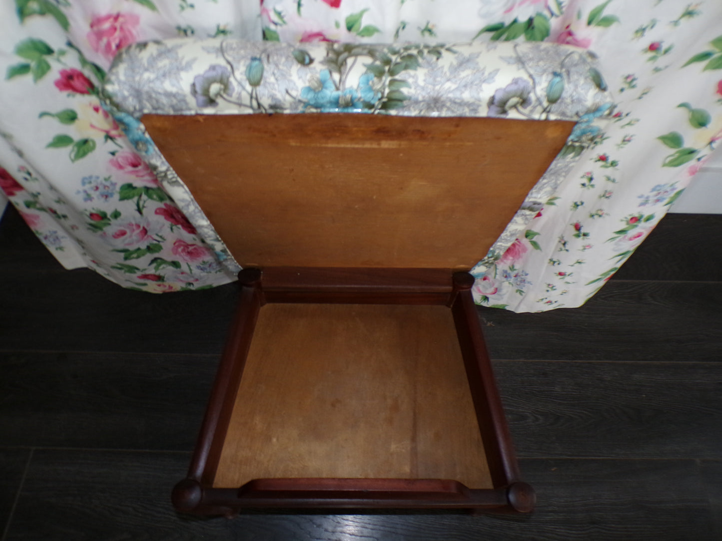 Mid century footstool with Morris and Co upholstery