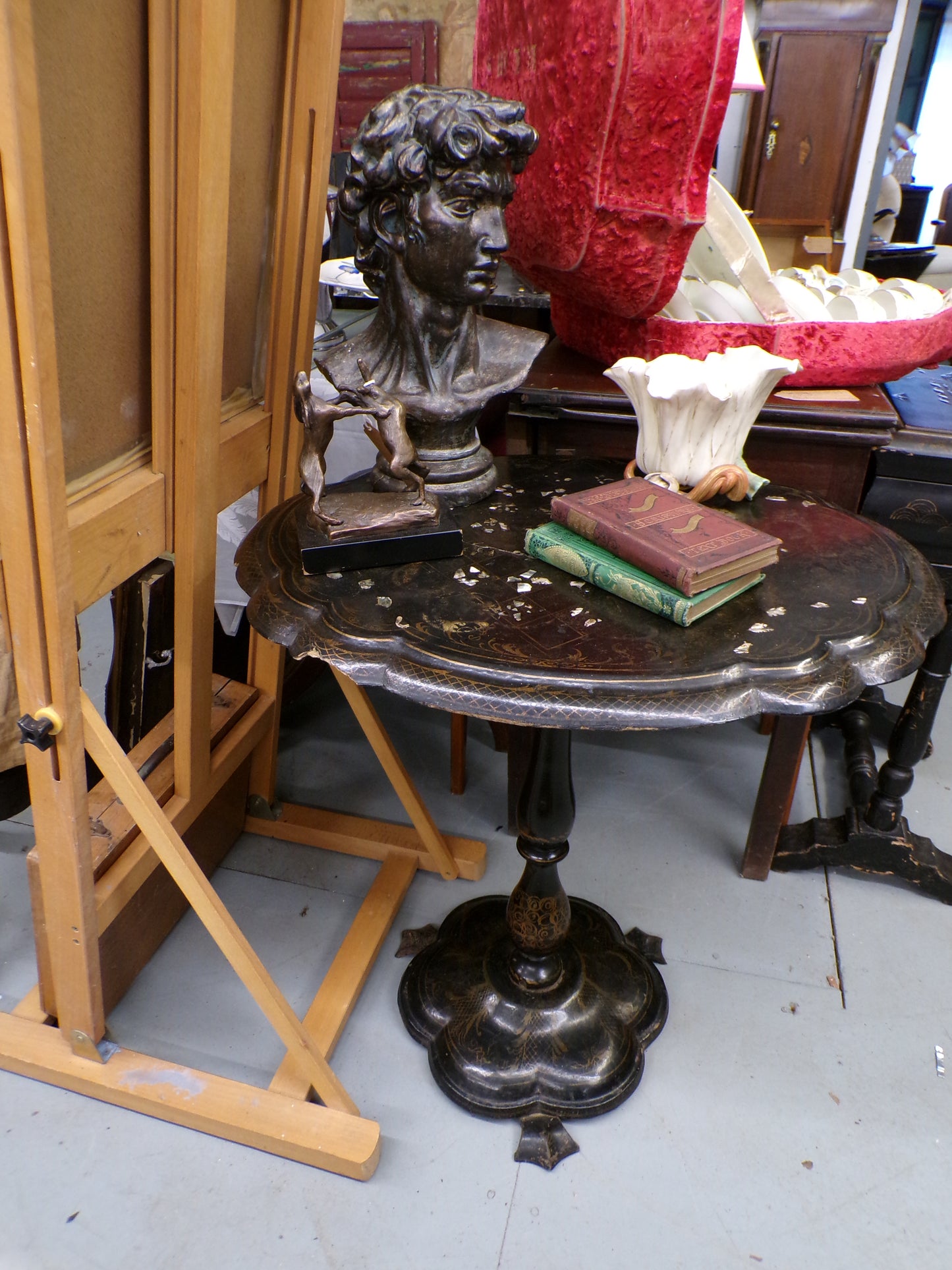 Georgian/Early Victorian tilt top papier mache and mother of pearl table