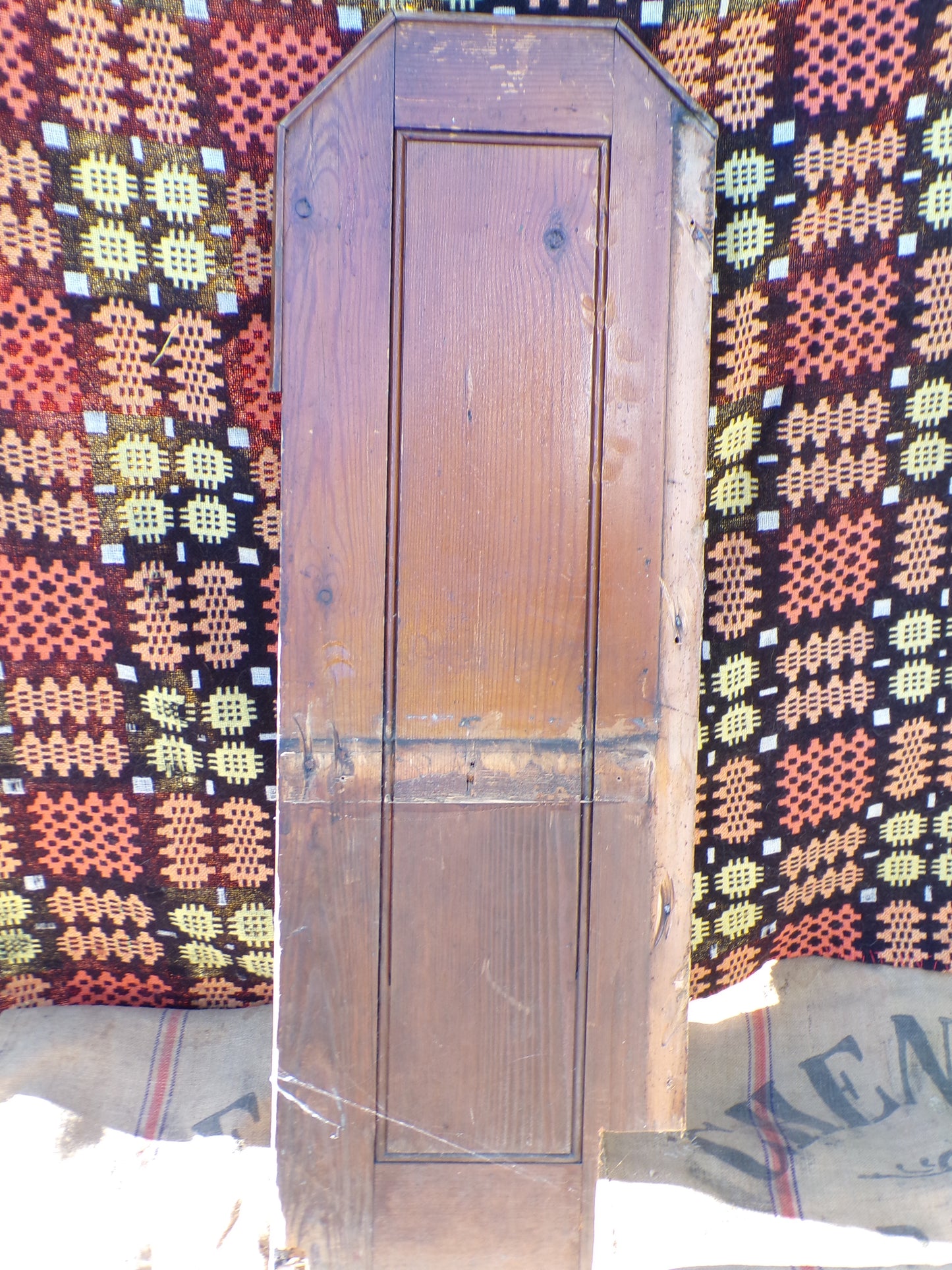 Pitch pine church pew ends with painted numbers