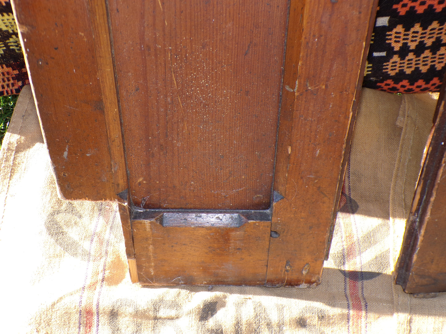 Pitch pine church pew ends with painted numbers