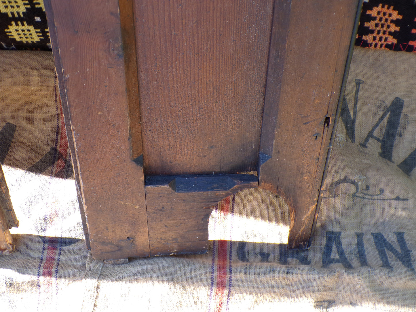 Pitch pine church pew ends with painted numbers