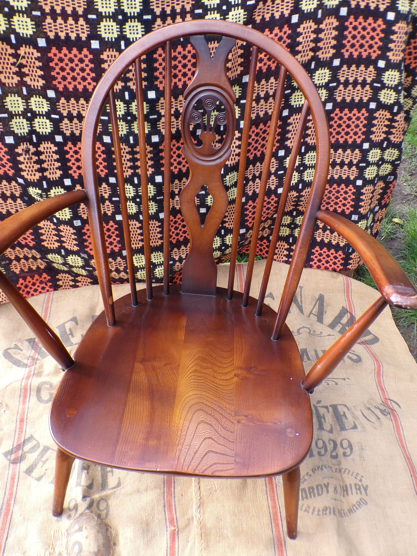 Ercol Fleur de Lys dark elm and beech armchair