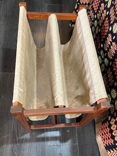 Mid century Danish teak and canvas magazine rack