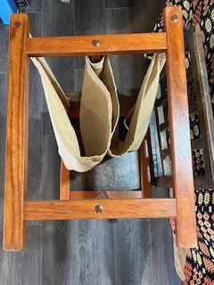 Mid century Danish teak and canvas magazine rack
