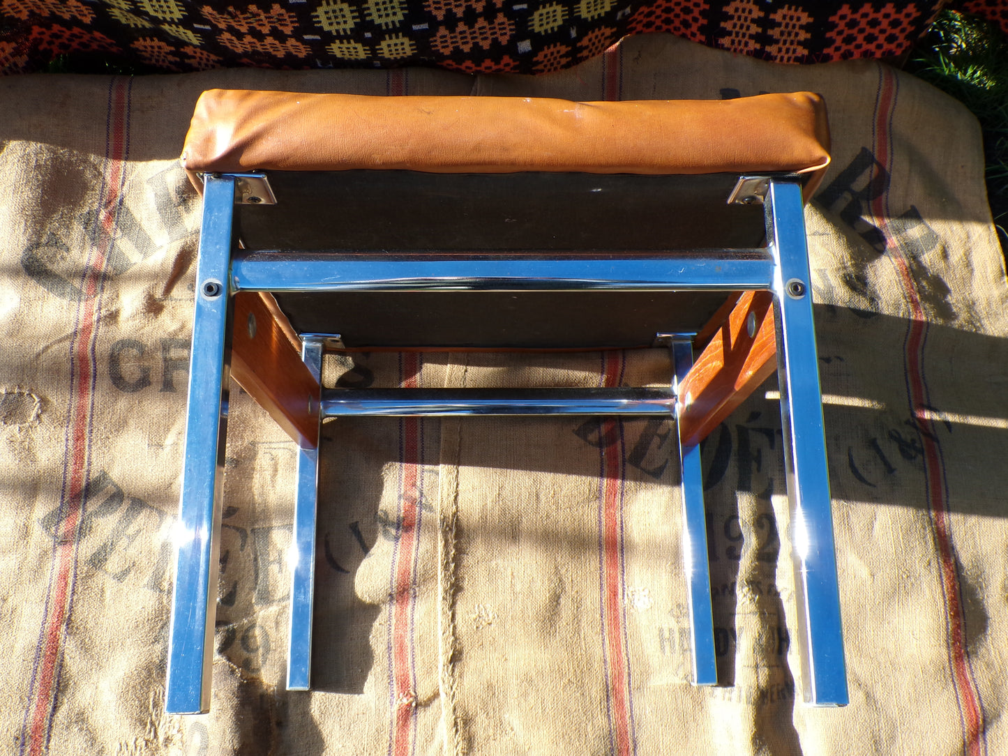 Mid century chrome and faux leather stools