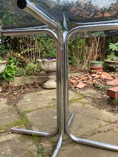Mid C set of 3 Pieff Eleganza style glass table and chairs with original upholstery.
