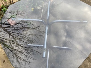 Mid C set of 3 Pieff Eleganza style glass table and chairs with original upholstery.