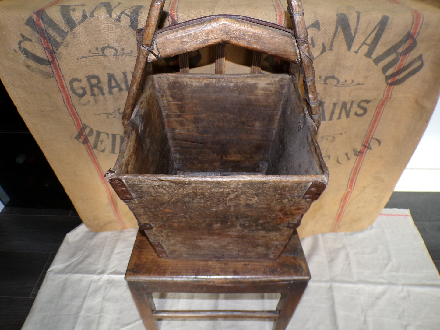 Beautiful rustic farm-made square bucket