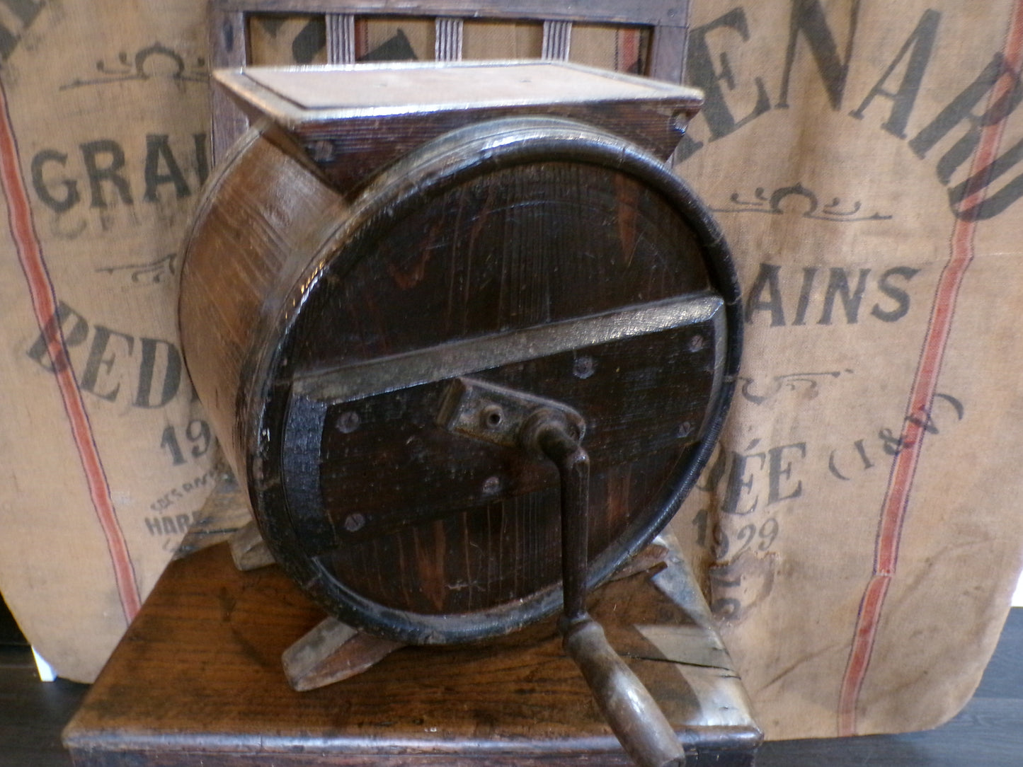 Nineteenth century oak top butter churner