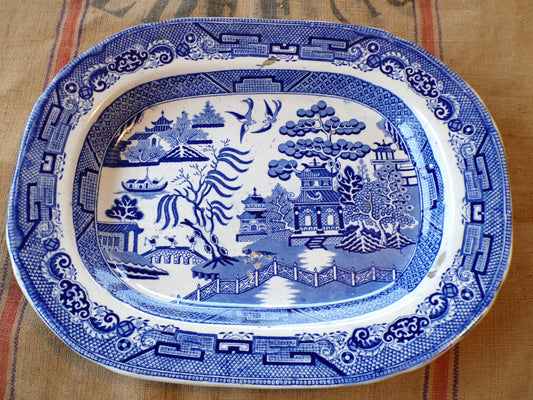 Antique willow pattern meat platter