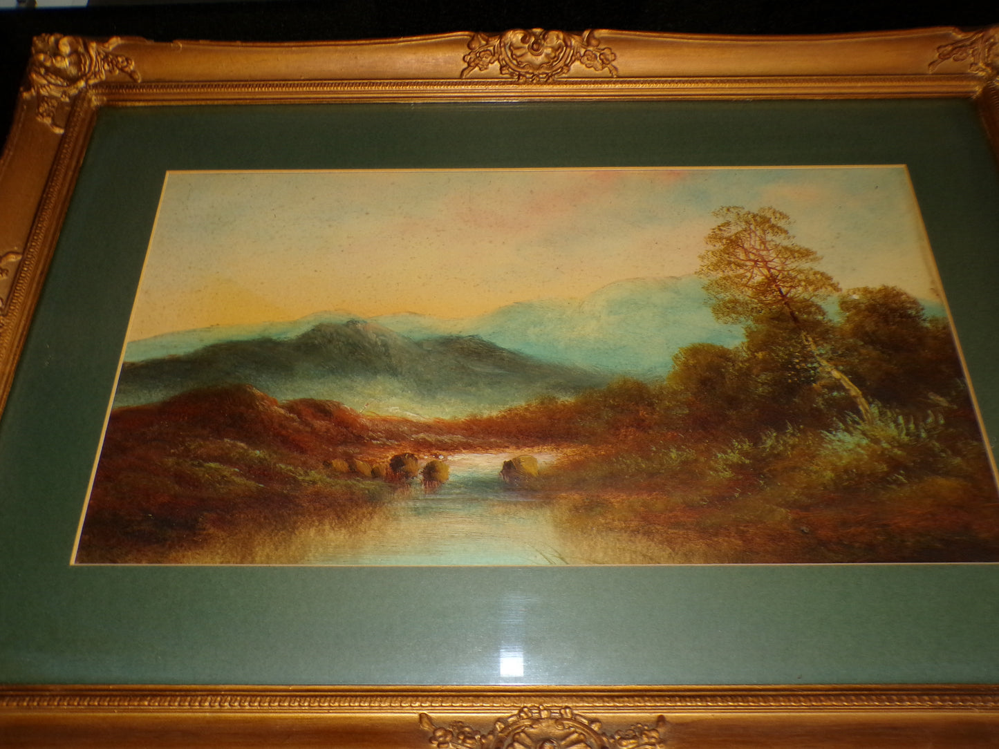 Two late 19th/early 20th C landscape water colours in gilt frame