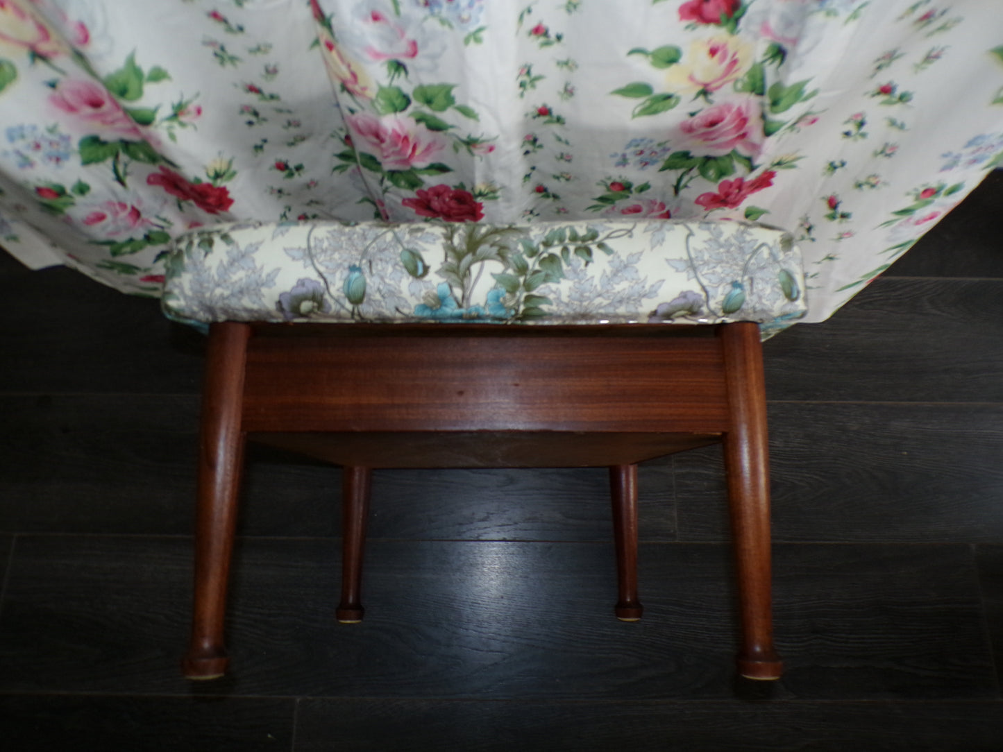 Mid century footstool with Morris and Co upholstery