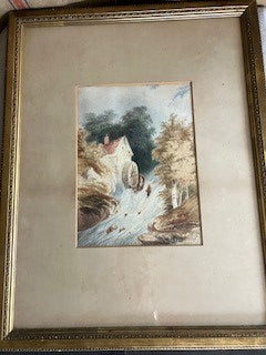 Edwardian/Victorian pastoral water colour of water mill. Signed.