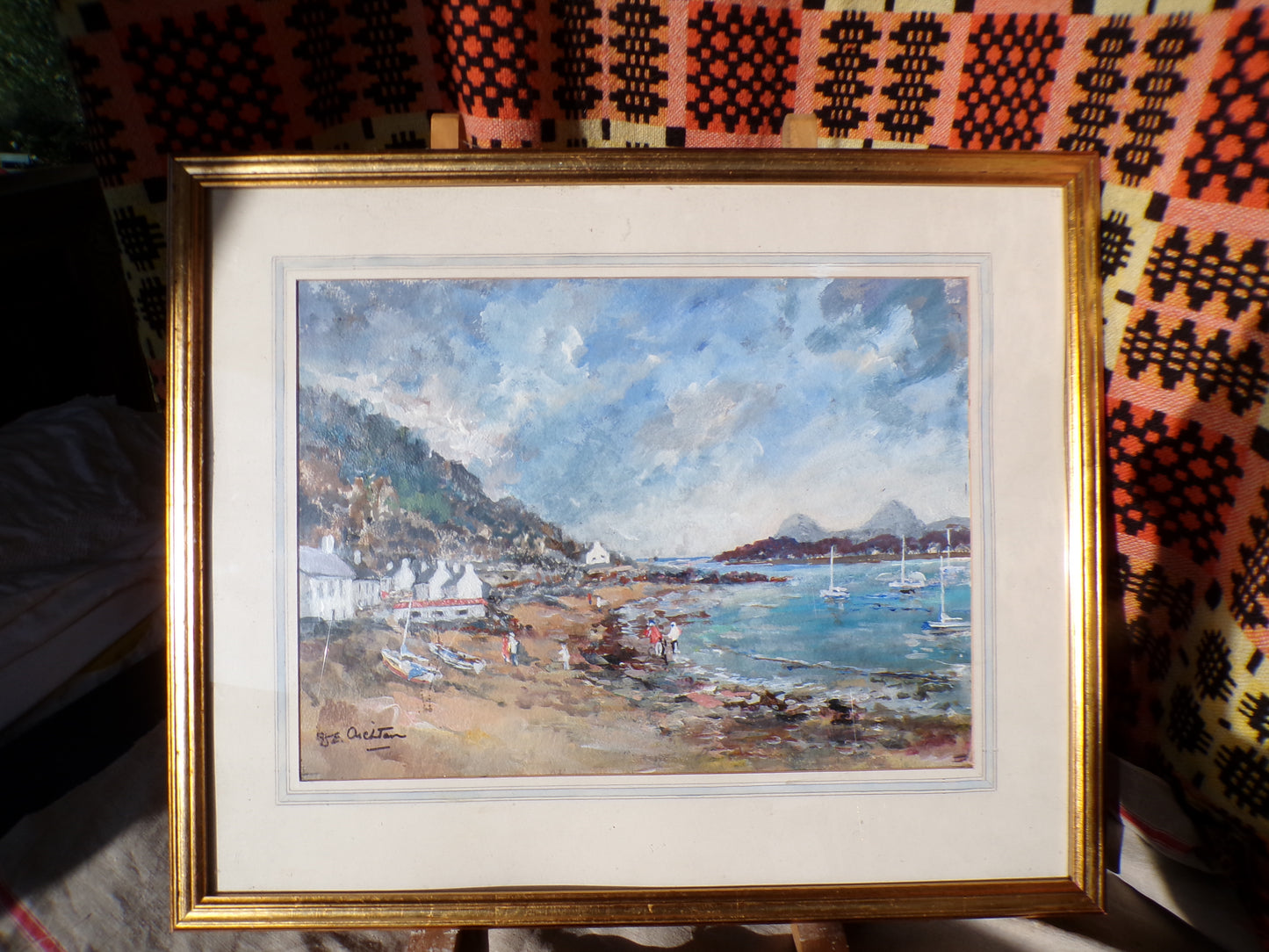 Doris Crighton acrylic seaside painting on canvas