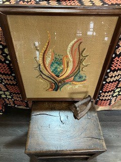 Mid to late century embroidered picture in wooden frame