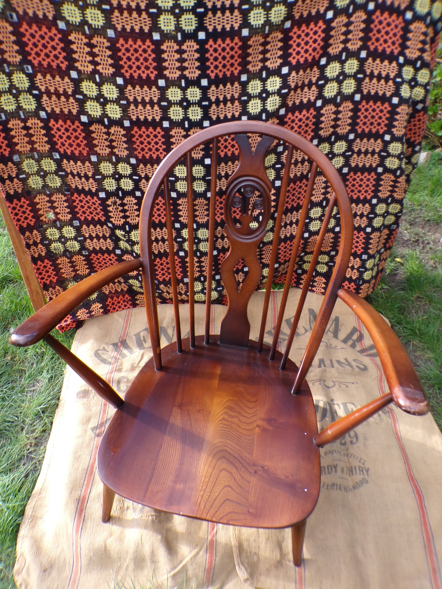 Ercol Fleur de Lys dark elm and beech armchair