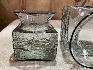 Two mid century Dartington textured glass vases.