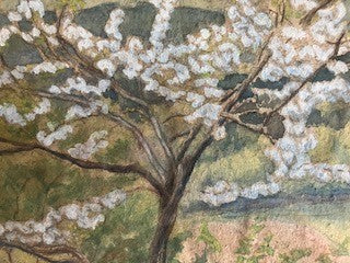 Pastel of a cherry blossom tree - initialled