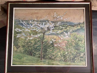 Pastel of a cherry blossom tree - initialled