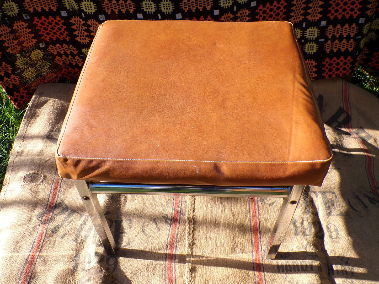 Mid century chrome and faux leather stools