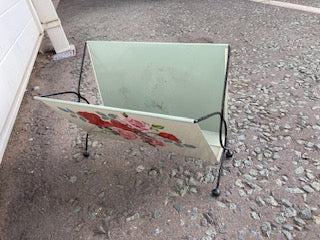 Mid C floral metal magazine rack with painted roses