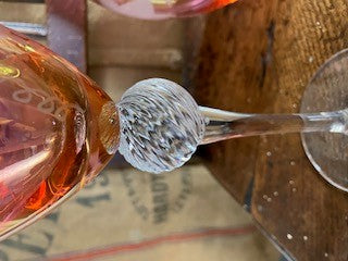 Three set Murano red and gold lustre mid century caraffe and wine glass set.